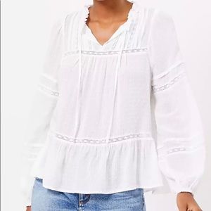 Striped Clip Blouse Loft Small White Top NWOT